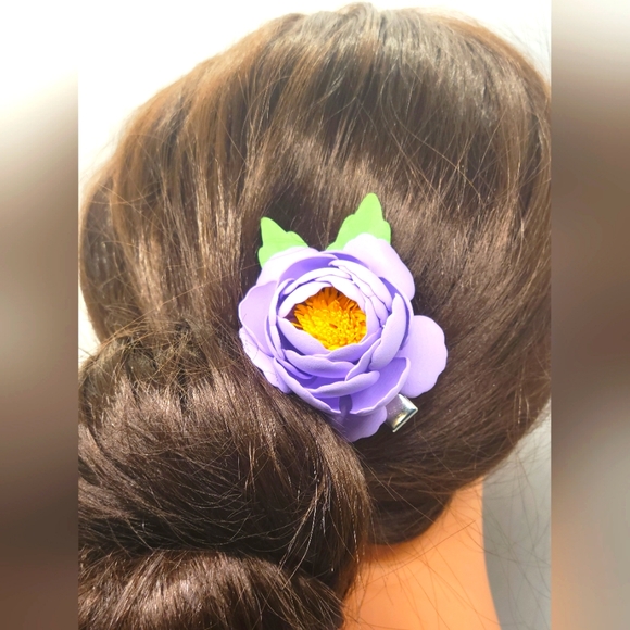 handmade Other - Flower Hair Clip Toddler Girls Party Birthday Unique Purple Peony Floral Soft